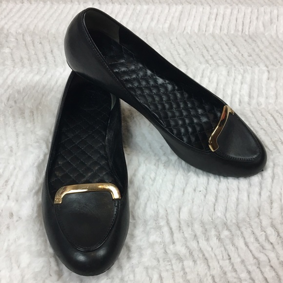 Tory Burch Shoes - Tory Burch Jess Flat Black Leather Loafer Gold 8.5